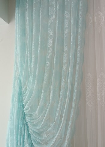 Pastel Mavi Bağlama Desenli Perde - Görsel 3