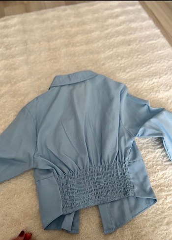 Mavi Düğmeli Uzun Kollu Kadın Gömlek - Görsel 2