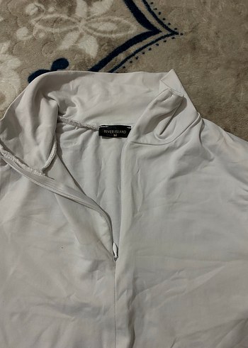 Beyaz Uzun Kollu Yarım Fermuarlı Crop Top - Görsel 3