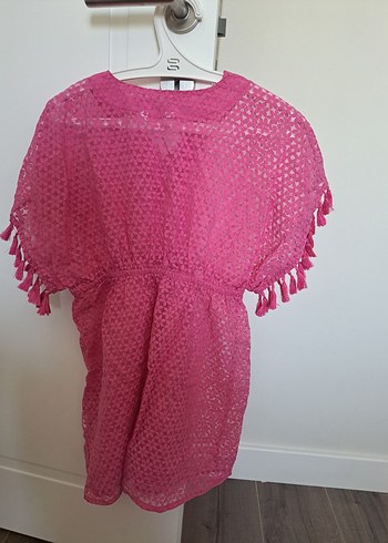 Kız Çocuk Dantel Detaylı V Yaka Pembe Kıyafeti - Görsel 4