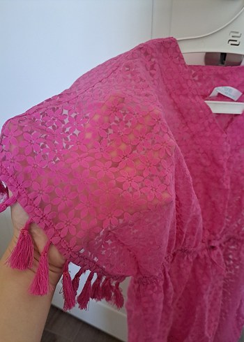 Kız Çocuk Dantel Detaylı V Yaka Pembe Kıyafeti - Görsel 2