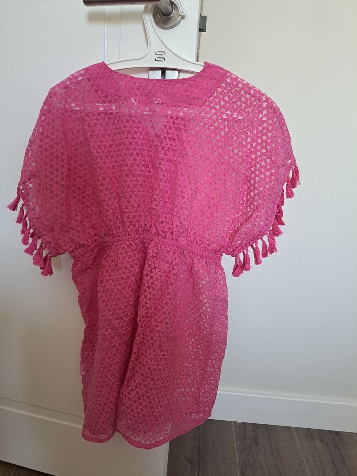 Kız Çocuk Dantel Detaylı V Yaka Pembe Kıyafeti - Görsel 4