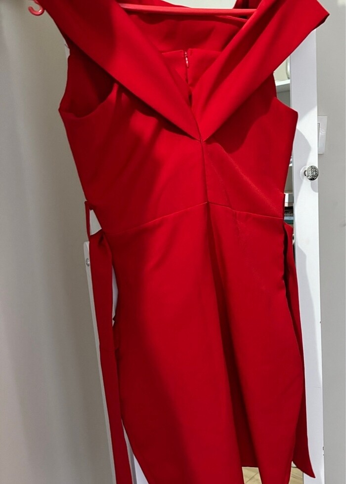 KIRMIZI MİNİ ŞIK DAVET/MEZUNİYET ELBİSESİ - Görsel 2