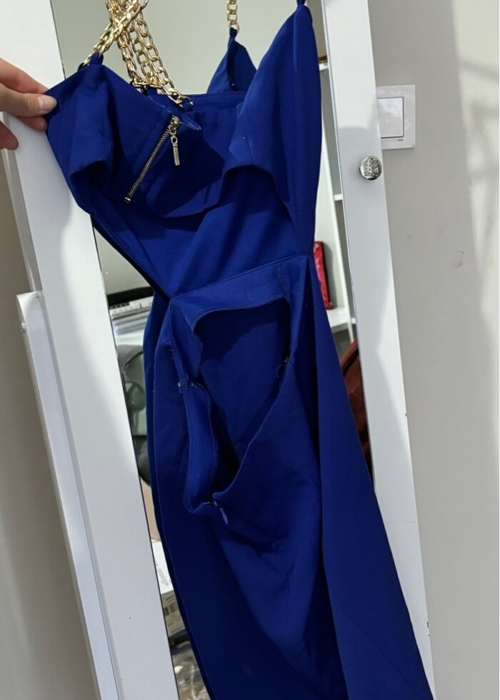 TRENDYOLMİLLA SAKS MAVİSİ MİNİ GECE ELBİSESİ - Görsel 2