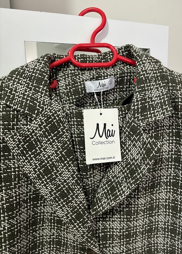 MAİ YEŞİL KARELİ TÜVİT BLAZER ETEK TAKIM - Görsel 2