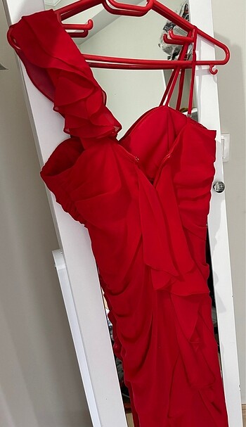 KIRMIZI ŞIFON UZUN ABİYE - Görsel 3