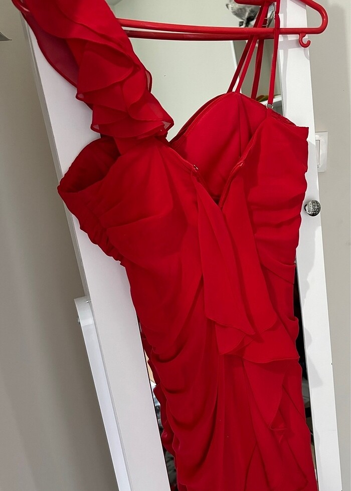 KIRMIZI ŞIFON UZUN ABİYE - Görsel 3