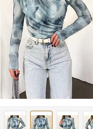 Büzgülü uzun kollu dijital baskılı bluz