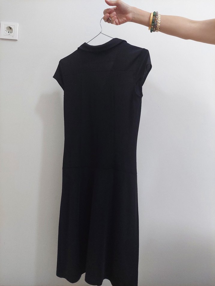 Siyah Piliseli Midi Elbise - Görsel 4