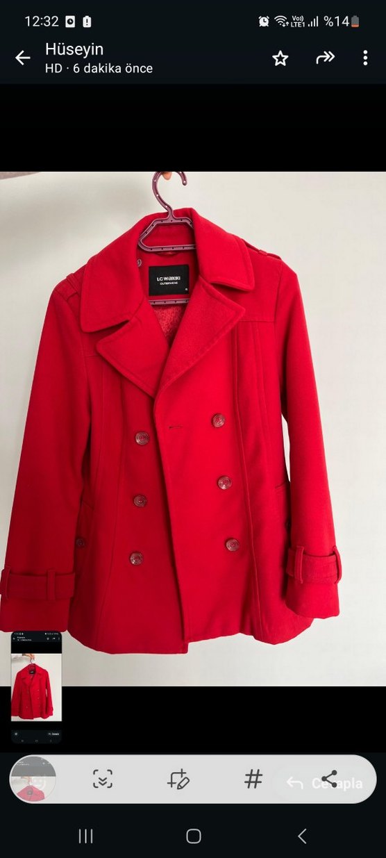 Kırmızı Çift Düğmeli Kaban - Görsel 2