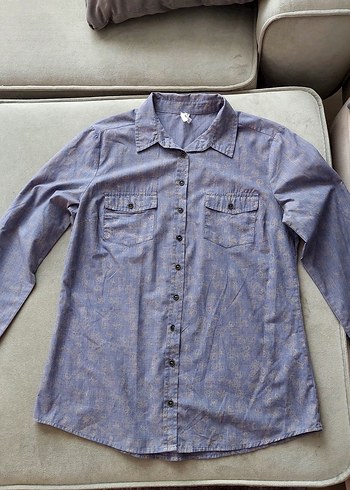 Düğmeli Mavi Denim Kadın Gömlek - Görsel 3