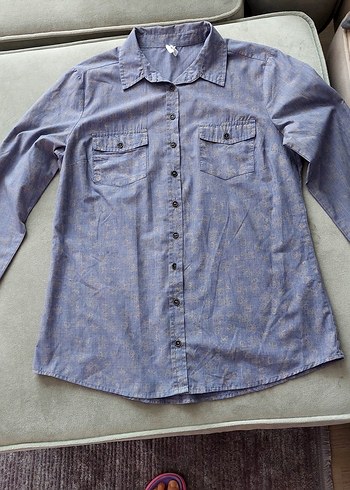 Düğmeli Mavi Denim Kadın Gömlek - Görsel 2