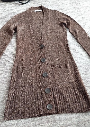 Uzun Kollu Kahverengi Triko Hırka - Görsel 2