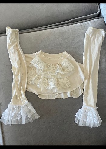 Kız Çocuk Beyaz Dantel Detaylı Bolero