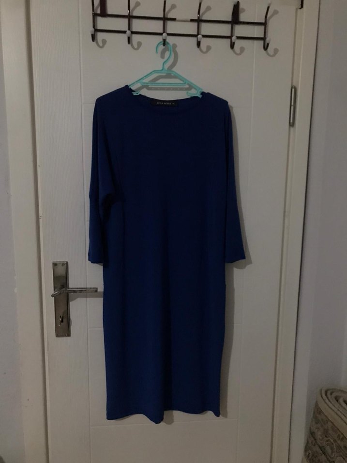 Uzun Kollu Lacivert Midi Elbise - Görsel 2