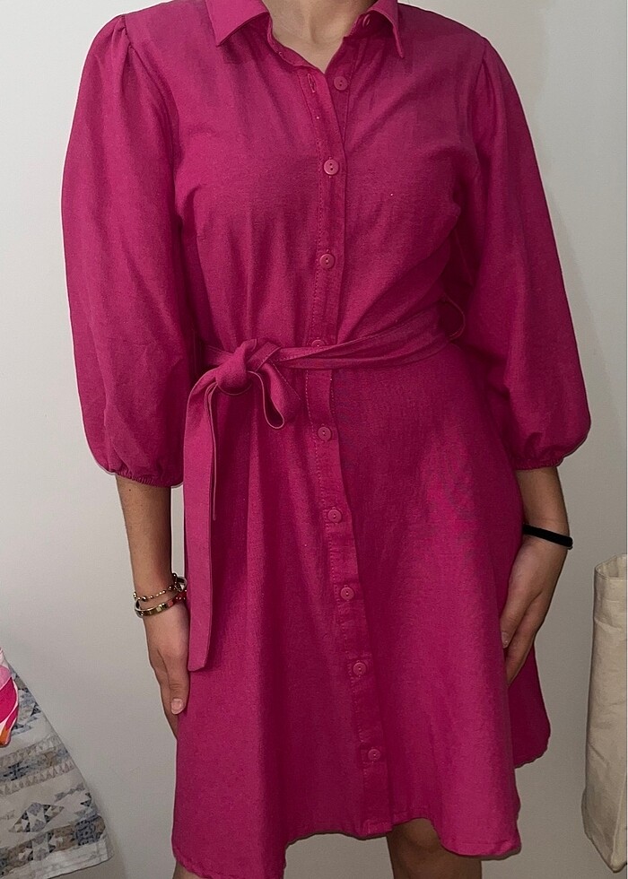 Pembe Gömlek Elbise - Görsel 2