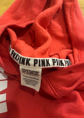 xs Beden Somon/Kırmızı Kapüşonlu Victorias secret Sweatshirt Crop Hoodie