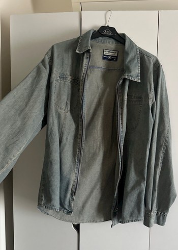 Gri mavi Vintage Denim Ceket fermuar