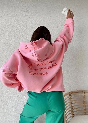 Pembe Baskılı Kadın Sweatshirt