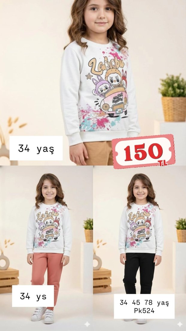 Kız Çocuk Camel Renkli Pamuklu Sweatshirt ve Eşofman - Görsel 5