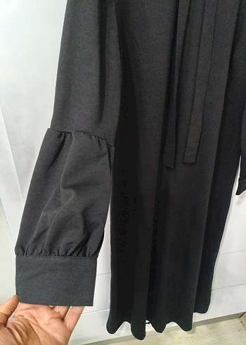 Siyah Uzun Kollu Drapeli Kadın Elbise - Görsel 2