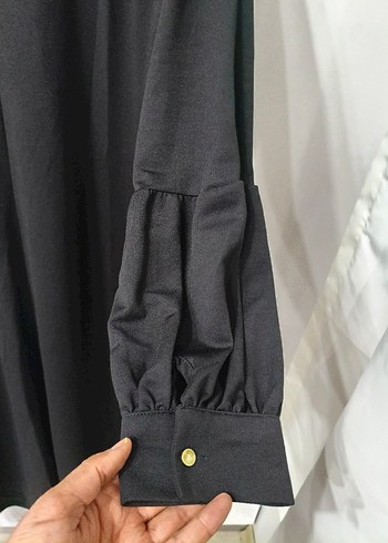 Siyah Uzun Kollu Drapeli Kadın Elbise - Görsel 6