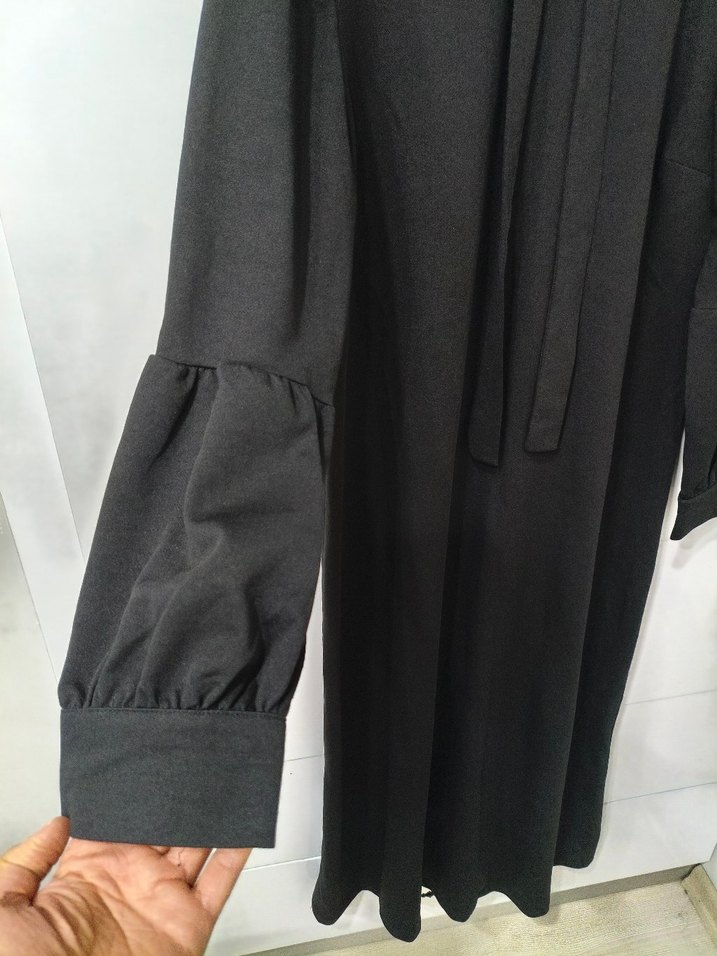 Siyah Uzun Kollu Drapeli Kadın Elbise - Görsel 2