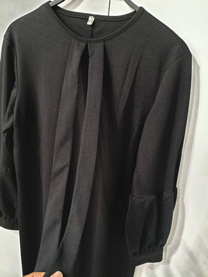 Siyah Uzun Kollu Drapeli Kadın Elbise - Görsel 4