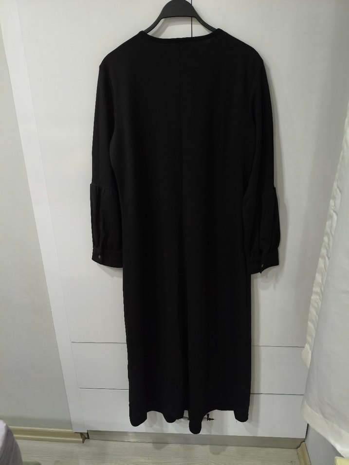 Siyah Uzun Kollu Drapeli Kadın Elbise - Görsel 5