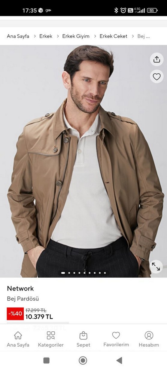 Bej Erkek Midi Boy Düğmeli Trençkot - Görsel 5