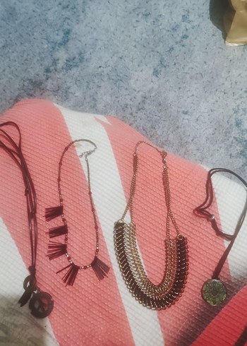 Pembe Nakışlı Zincir Detaylı Bohem Kolye - Görsel 2