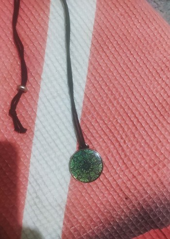 Pembe Nakışlı Zincir Detaylı Bohem Kolye - Görsel 4