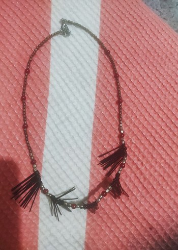 Pembe Nakışlı Zincir Detaylı Bohem Kolye - Görsel 6