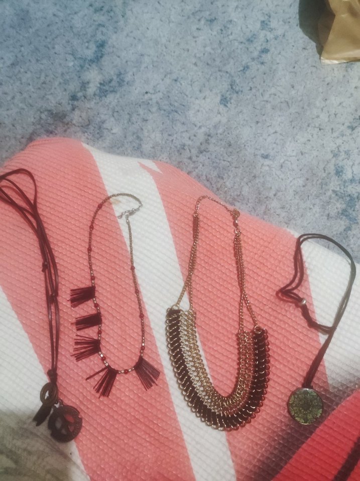 Pembe Nakışlı Zincir Detaylı Bohem Kolye - Görsel 2