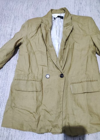 Zara Bej Keten Blazer Ceket