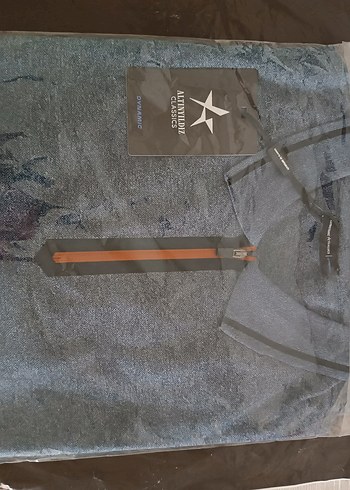 Fermuarlı Gri Denim Erkek Polo Tişört - Görsel 4