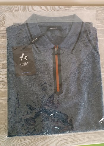 Fermuarlı Gri Denim Erkek Polo Tişört - Görsel 3