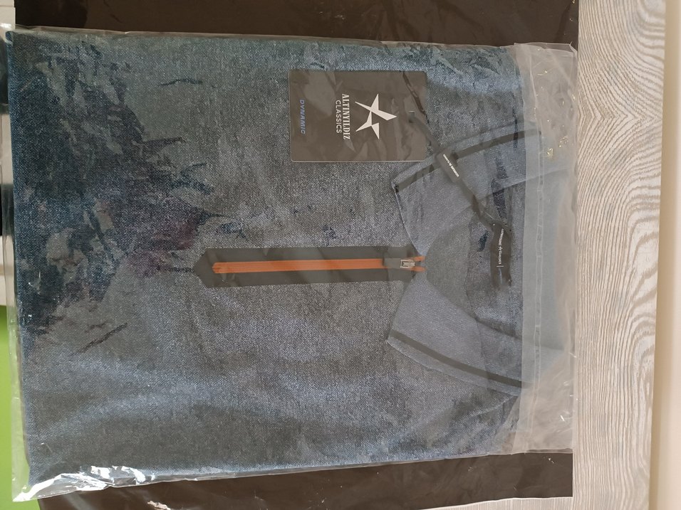 Fermuarlı Gri Denim Erkek Polo Tişört - Görsel 4