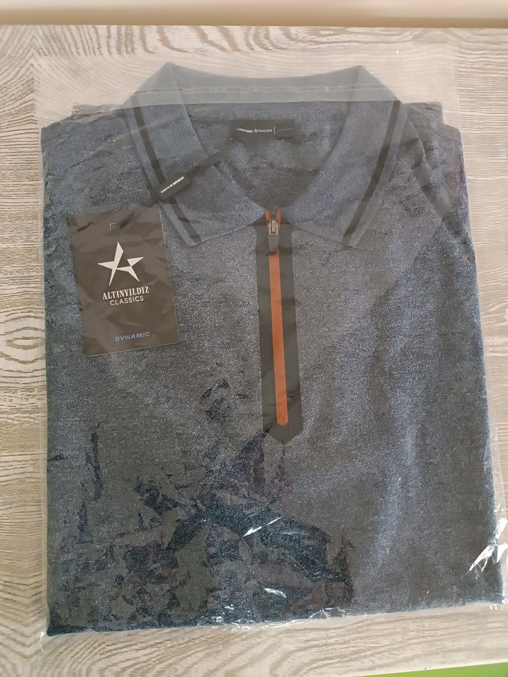 Fermuarlı Gri Denim Erkek Polo Tişört - Görsel 3