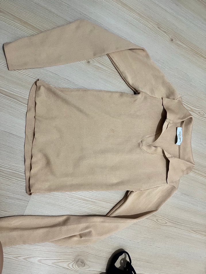 V Yaka Bej Uzun Kollu Kadın ince kazak - Görsel 2