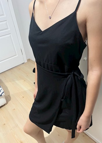 Siyah İnce Askılı Midi Elbise - Görsel 2