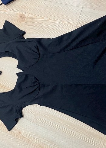 Siyah V Yakalı Mini Kadın Elbise - Görsel 3