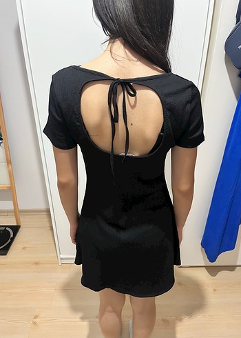 Siyah V Yakalı Mini Kadın Elbise - Görsel 2