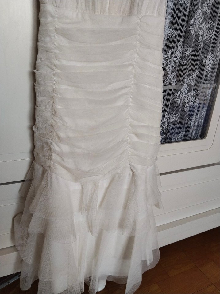 Bohem Tarzı Beyaz Uzun Askılı abiye elbise - Görsel 2