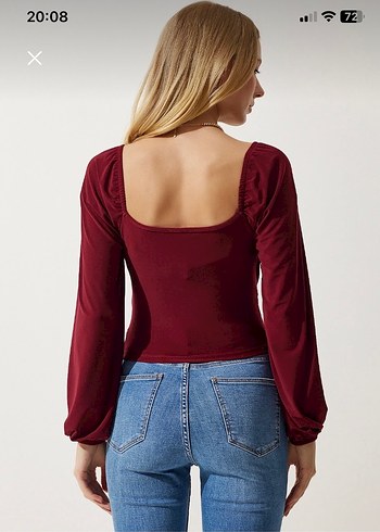 Bordo balon kollu örme bluz - Görsel 5