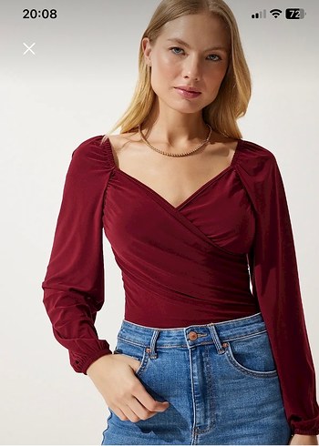 Bordo balon kollu örme bluz - Görsel 2