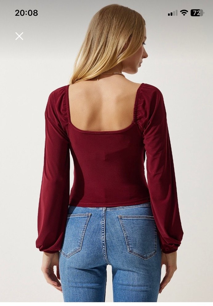 Bordo balon kollu örme bluz - Görsel 5