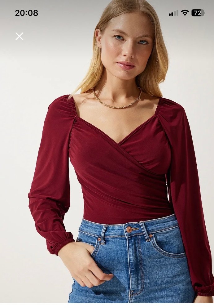 Bordo balon kollu örme bluz - Görsel 2