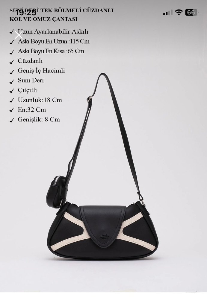 Siyah krem tek bölmeli kol çantası - Görsel 3