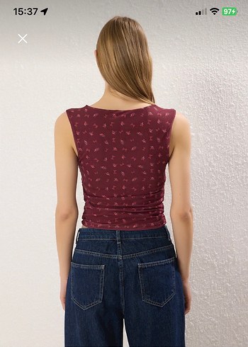 Bordo çiçek baskılı coquette y2k bluz - Görsel 4